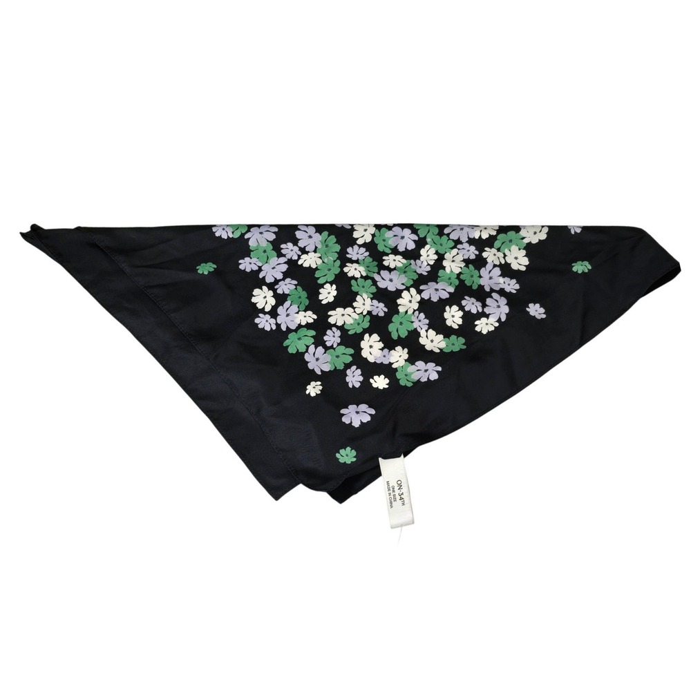On 34th Floral Neck Scarf Black Multi Triangle Retro 1950s Era Styling